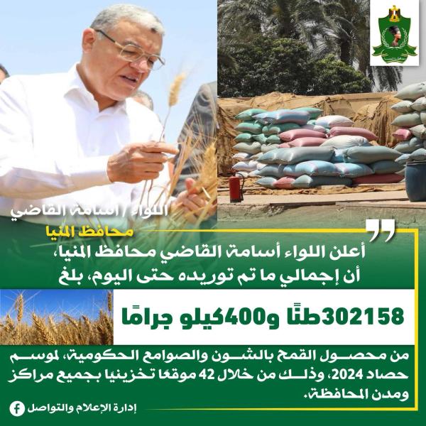 محافظ المنيا: شون وصوامع المحافظة تواصل استقبال القمح