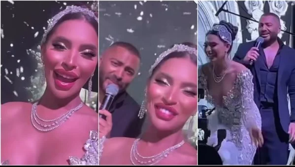 عروس تثير الجدل  برقصها مع تامر  حسني في حفل زفافها (فيديو)