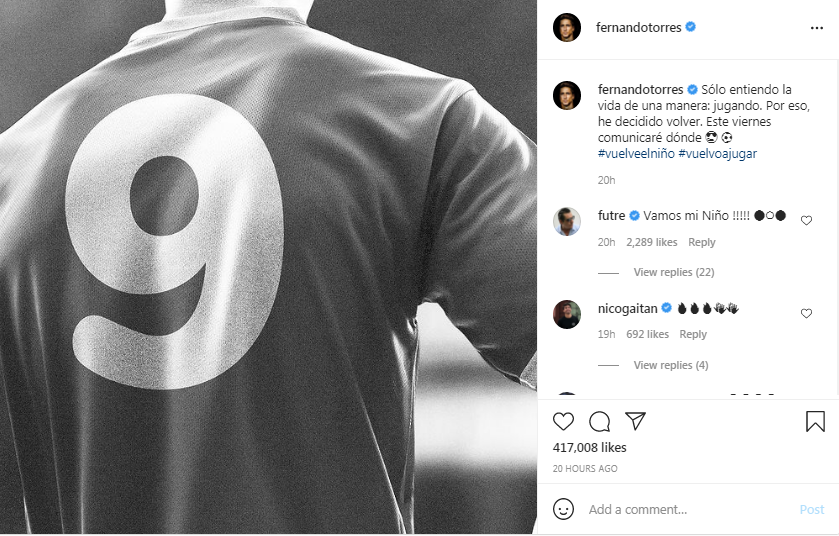 فرناندو توريس يعلن عودته للملاعب